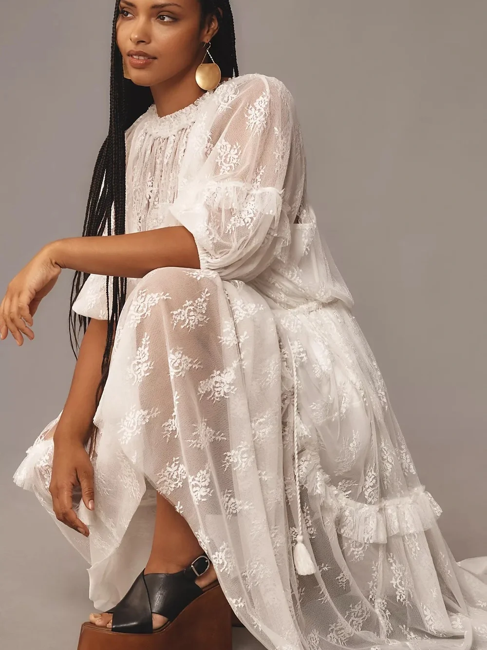 NWT Anthropologie Let Me Be Lace Ruffle Tiered Maxi Dress White XL - Picture 8 of 8